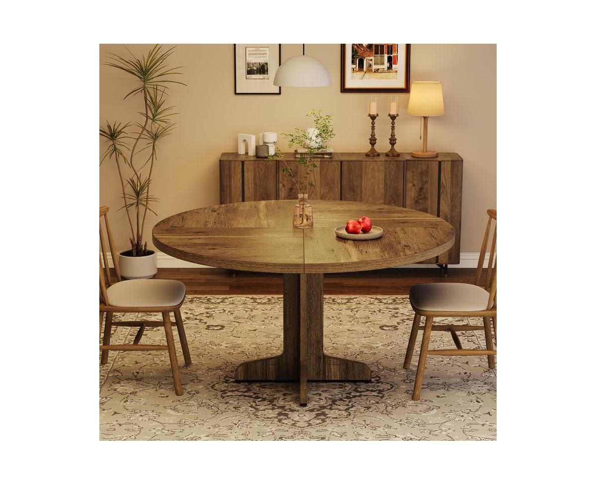 gaomon Round Dining Table for 4-6 People, 47 Inch Farmhouse Kitchen Table with Wooden Tabletop and Stable Base, Circle Dinning Room Table for Home Din