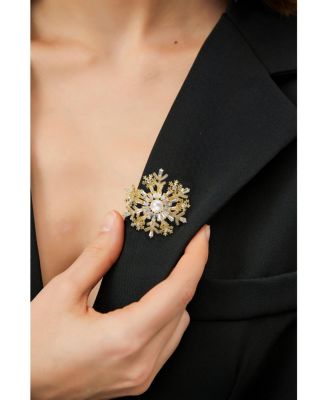 Pave Cubic Zirconia and Freshwater Pearl Snowflake Multi Way Brooch Pendant
