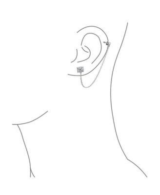 Geometric Square Pyramid Chain Cartilage Ear Cuff Wrap Earring Pave CZ Stud Helix Earring Stud Set .925 Sterling Silver