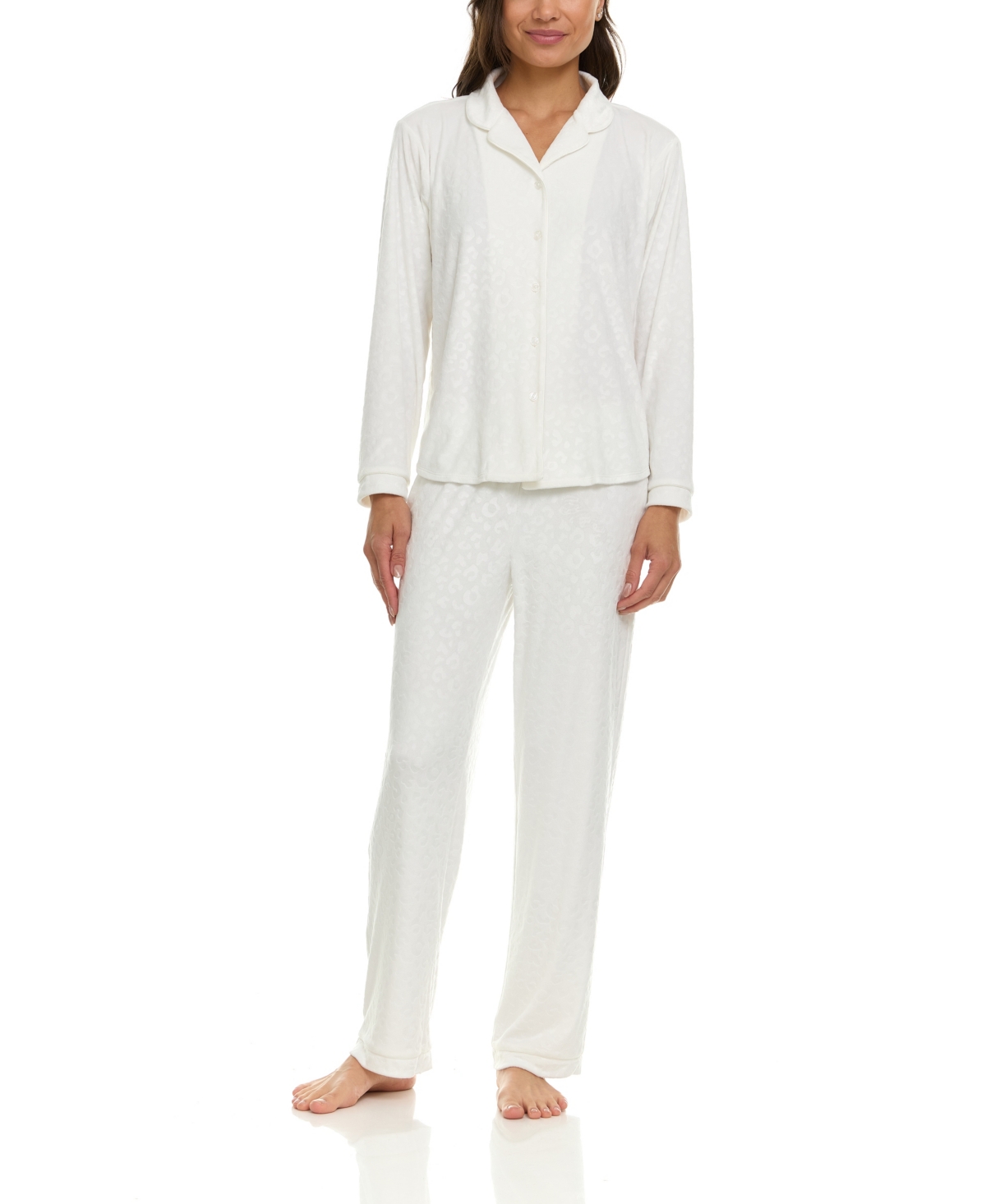Women's Addie Printed Velour Long Sleeve Pajama Set - Ivory Animal