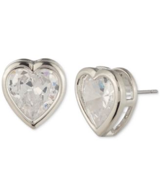 Givenchy - Silver-Tone Crystal Heart Bezel Solitaire Stud Earrings