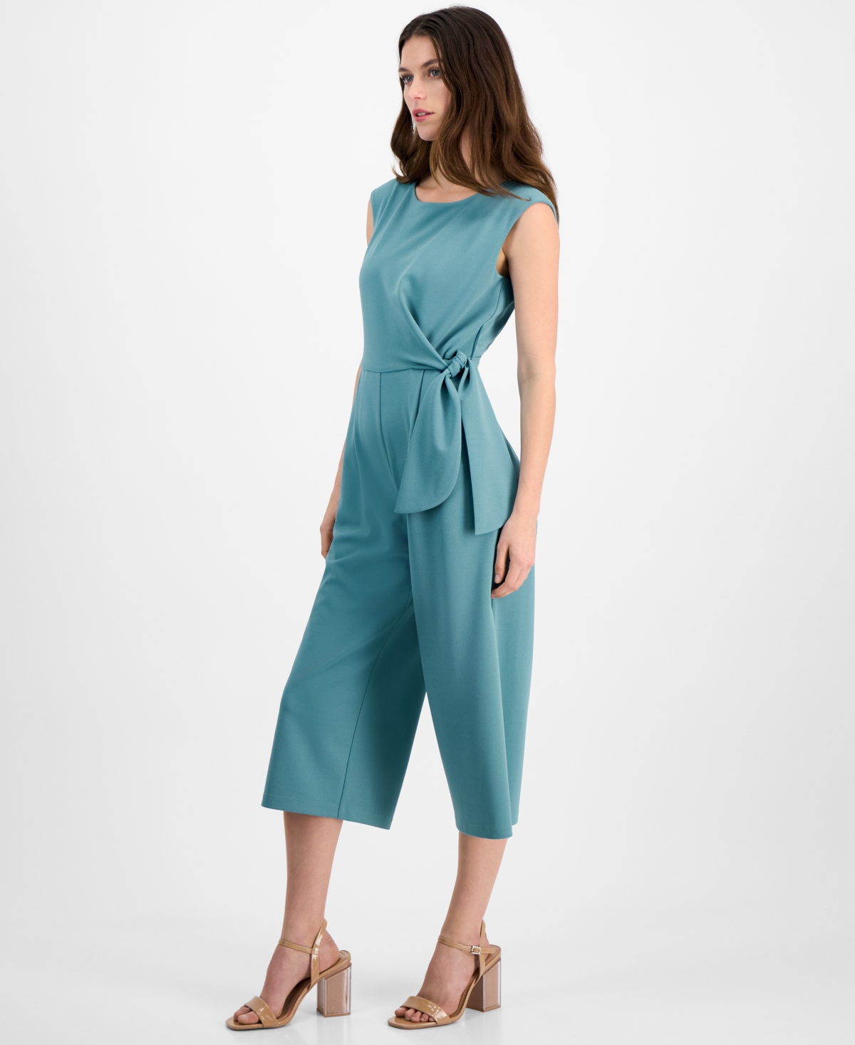 Tahari Petite Cropped Side-Tie Sleeveless Jumpsuit