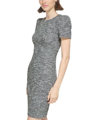 Women's Tweed Short-sleeve Sheath Mini Dress
