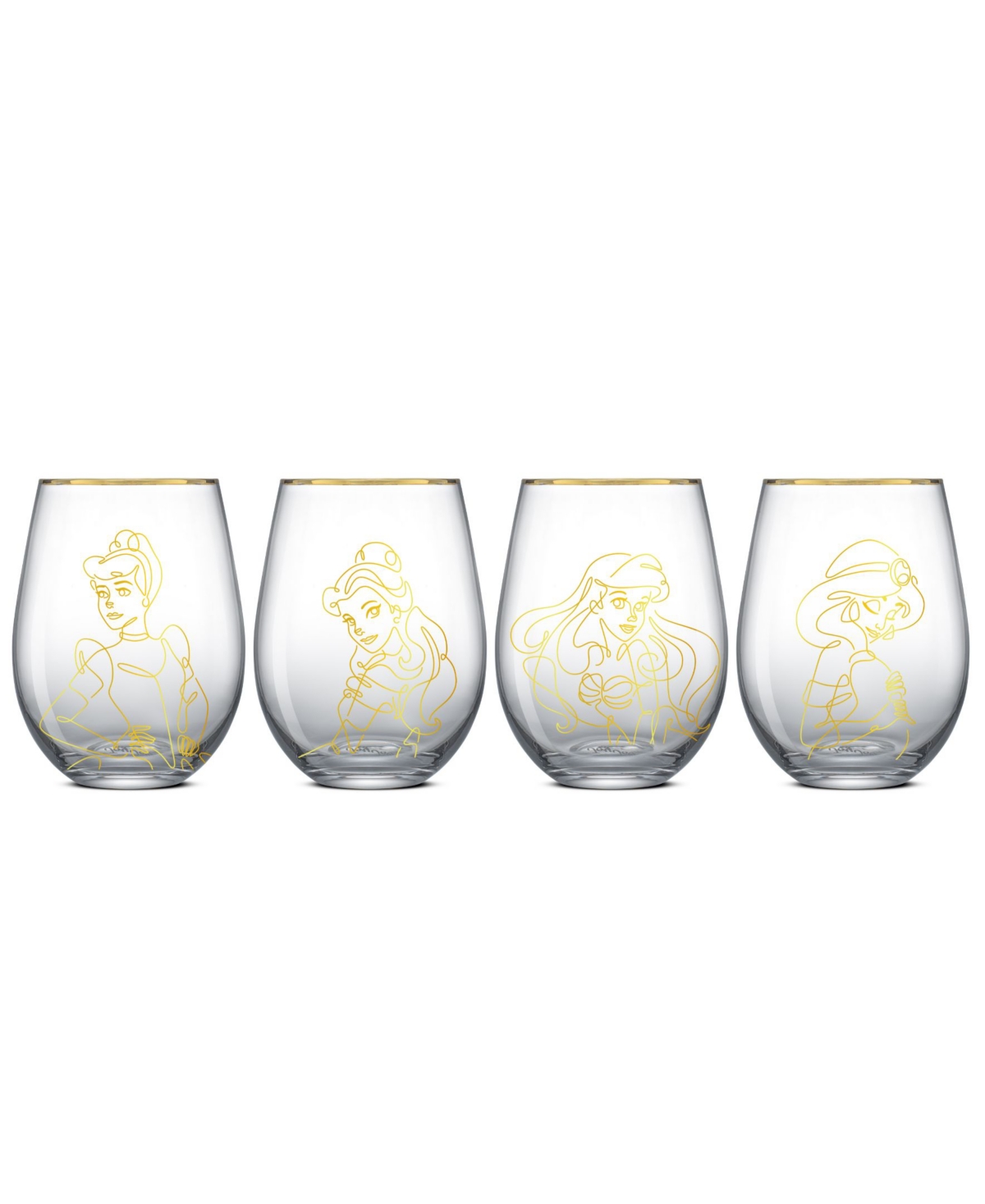 JOYJOLT DISNEY PRINCESS SKETCH STEMLESS WINE GLASSES, SET OF 4 