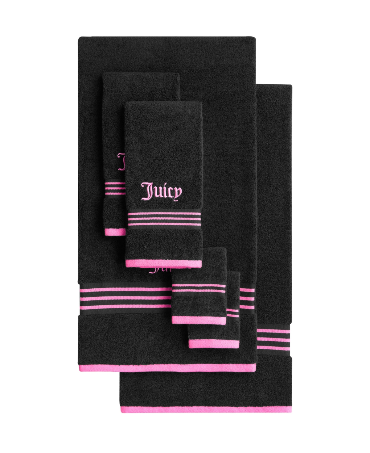 Juicy Couture Neon Border Cotton 6-pc. Bath Towel Set In Black,hot Pink