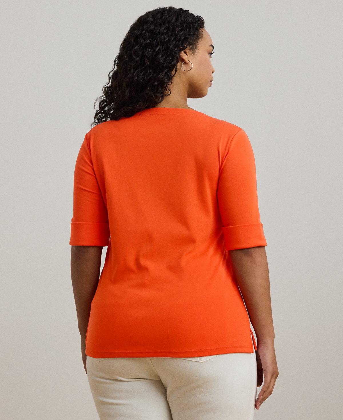 Ralph Lauren Plus Size Stretch Cotton Boatneck Tee In Orange Lily