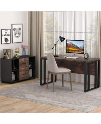 Large Mobile Lateral Filing Cabinet, 2 Drawer File Cabinet with Storage Shelves and Rolling Wheels