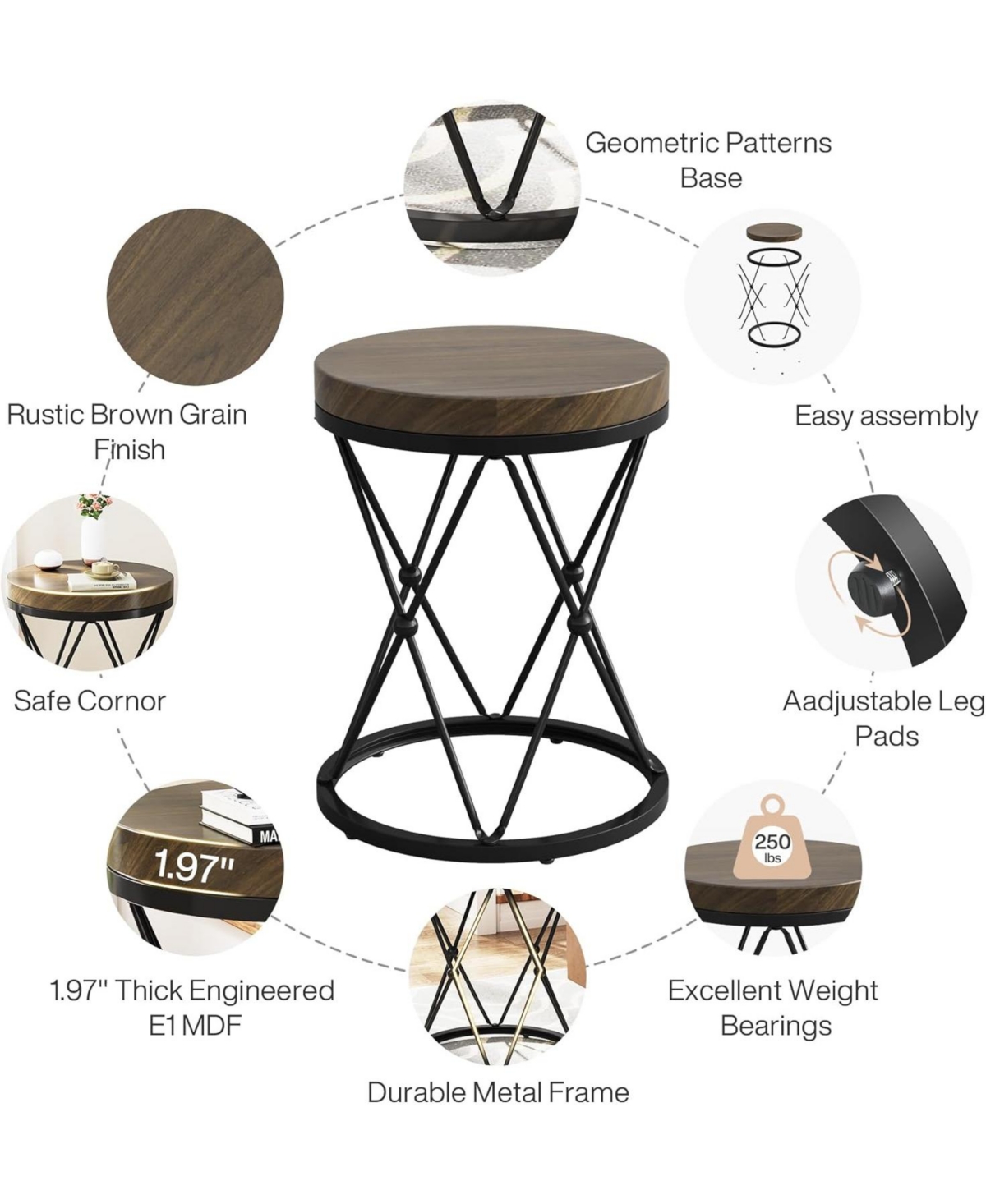 Tribesigns Modern End & Side Table with Metal Frame,Small Accent Nightstand , Wooden Circle Bedside Table for Living Room Sofa Couch, Bedroom, Spa