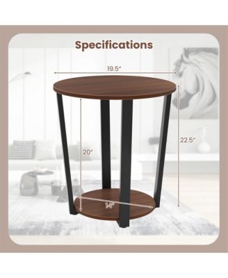 Industrial End Table Sofa Side Table Nightstand w/ Storage Shelf & Metal Frame