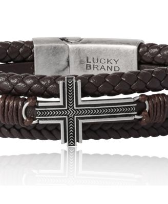 Textured Cross Triple Row Bracelet for Men 8.5", Antique Flash-Plated, Cross Jewelry