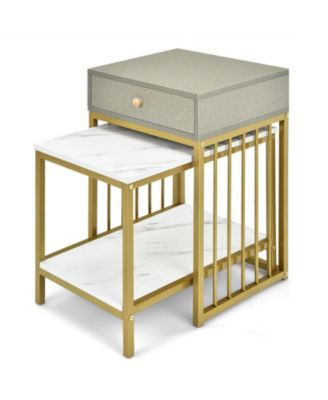 2 Pieces Modern Nesting Coffee Table Set with Drawer and Shelf