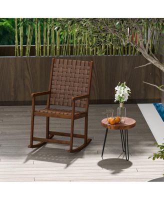 Patio Wood Rocking Chair with PU Seat and Rubber Wood Frame
