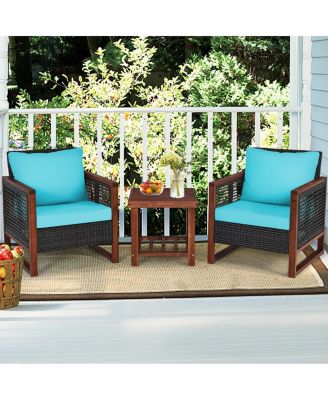 3 Pieces Acacia Wood Patio Furniture Set with Coffee Table