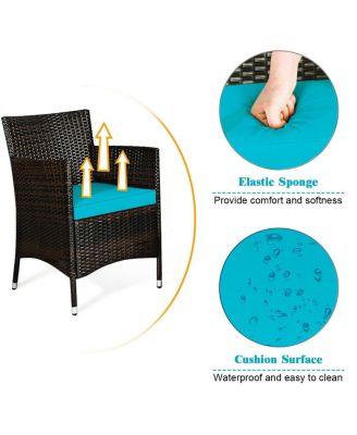 4 Pieces Patio Rattan Sofa Set with Chairs and Glass Coffee Table