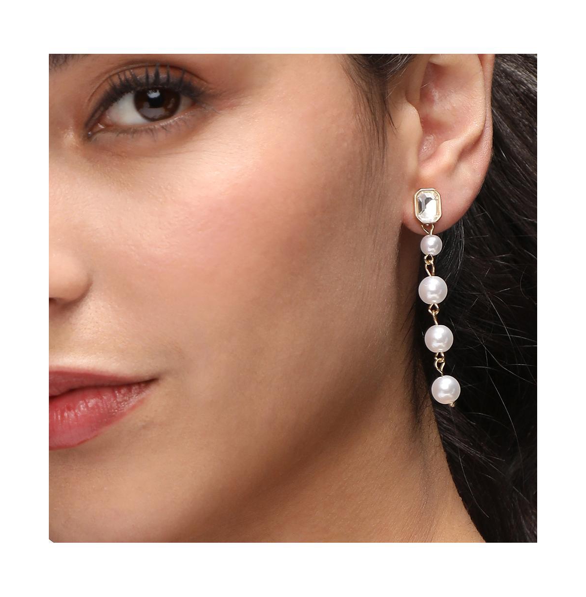 Sohi Women's Pearl Strand Drop Earrings In White
