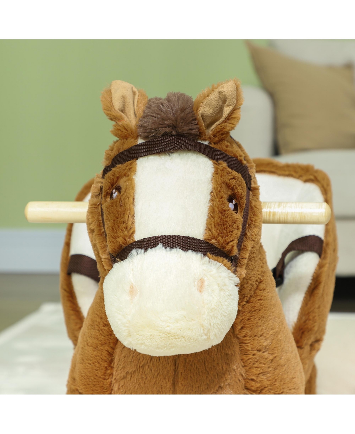 Qaba Baby Rocking Horse, Kids Ride on Horse w/ Sound, Safety Belt,- Brown