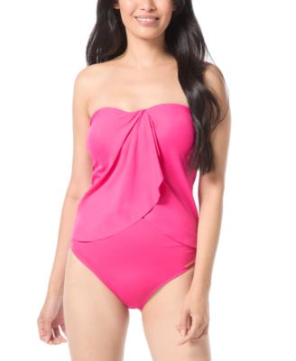 VINCE CAMUTO WOMENS STRAPLESS DRAPED TANKINI TOP BOTTOMS 