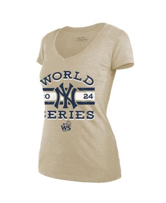 Women's Cream New York Yankees 2024 World Series Modest Tri-blend V-neck T-shirt