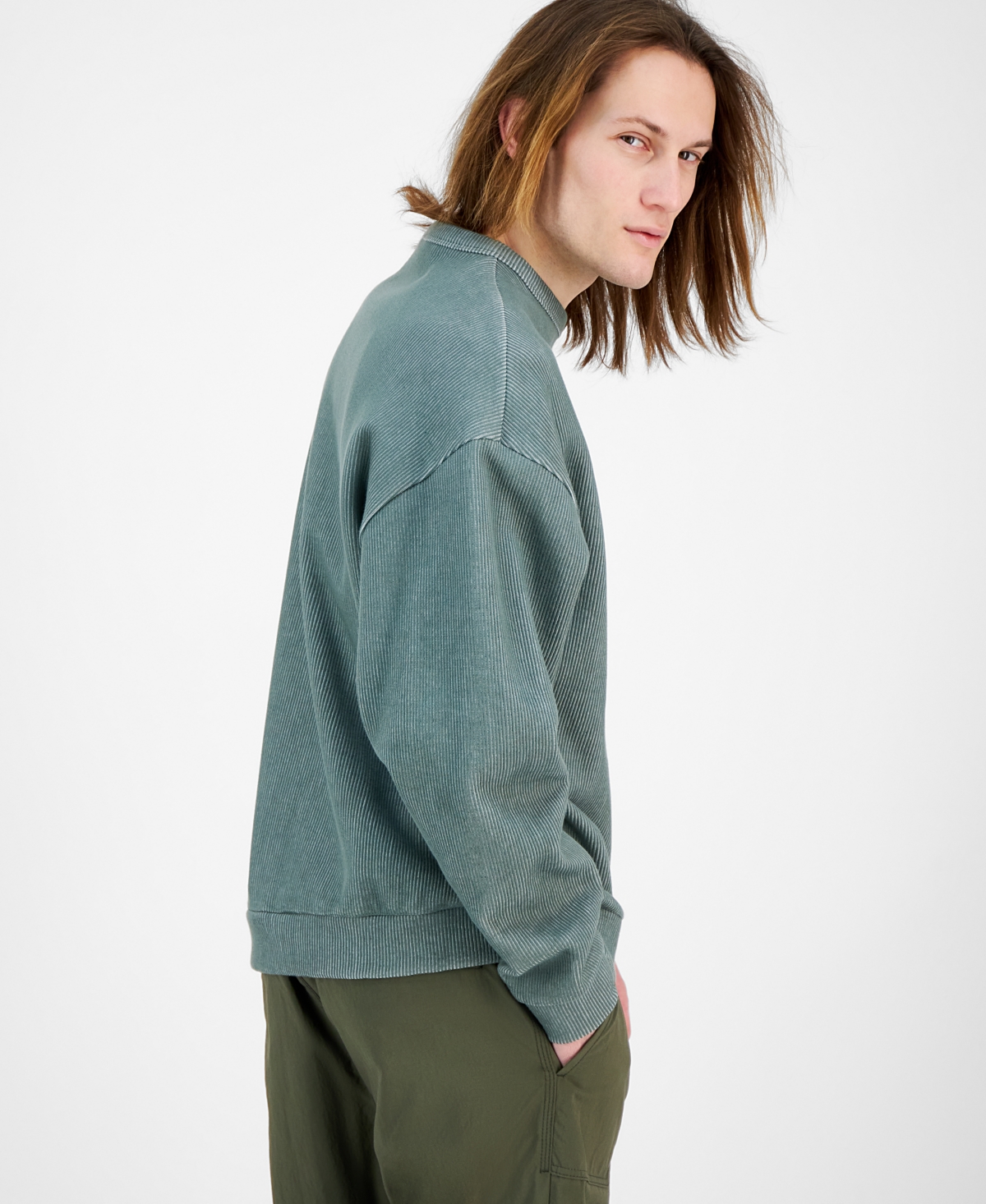 HUGO BOSS MEN'S DINKAM OVERSIZED FIT LONG SLEEVE RIBBED LOGO SWEATSHIRT 