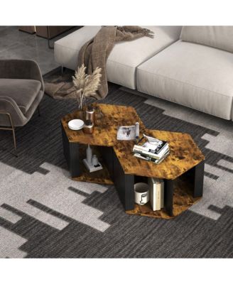 2PCS Coffee Side End Table Nightstand Hexagonal for Living Office Coffee Room