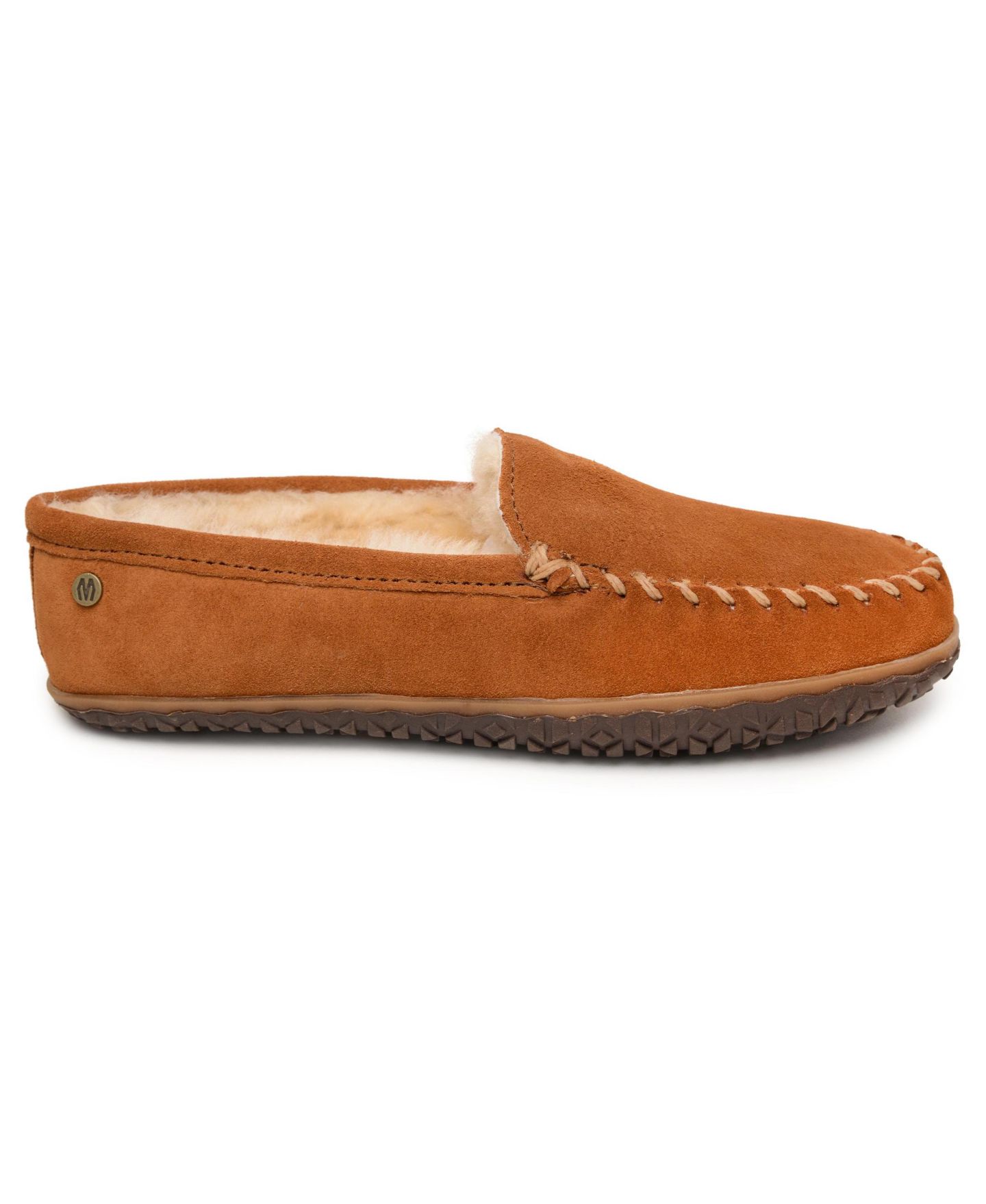 Мужские тапочки Minnetonka Suede Sheepskin Tobie Slippers, цвет: Коричневый — фото 3