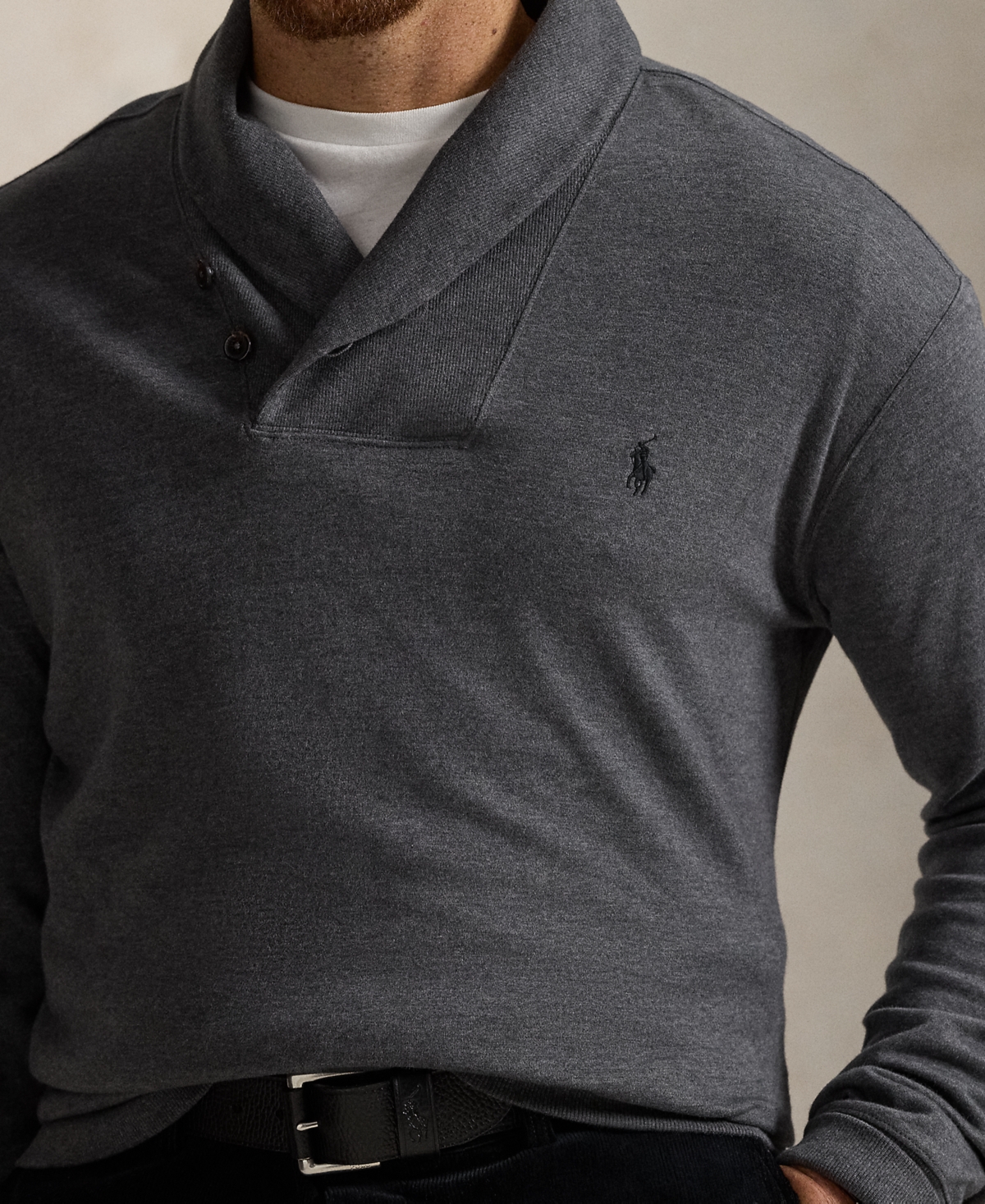 Lauren Ralph Lauren Men's Big & Tall Luxury Jersey Shawl-Collar Pullover