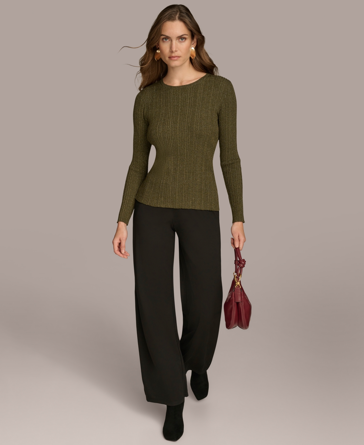 Donna Karan New York Women's Metallic Multi-Ribbed Sweater