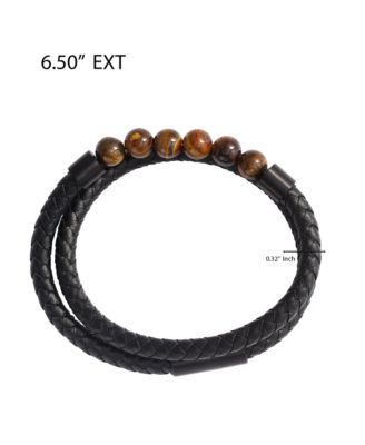 Tiger s Eye Beaded and Leather Wrap Bracelet - Braided Leather & Stone Jewelry for Men