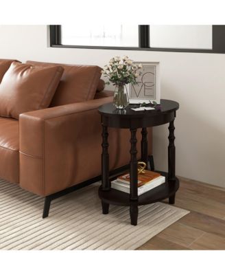 2 PCS 2-Tier End Table Oval Compact Sofa Side Nightstand w/ Storage Shelf