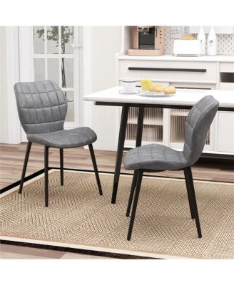 Dining Chairs Set of 2 w/ Padded Back Metal Legs & 2 Adjustable Foot Pads Gray