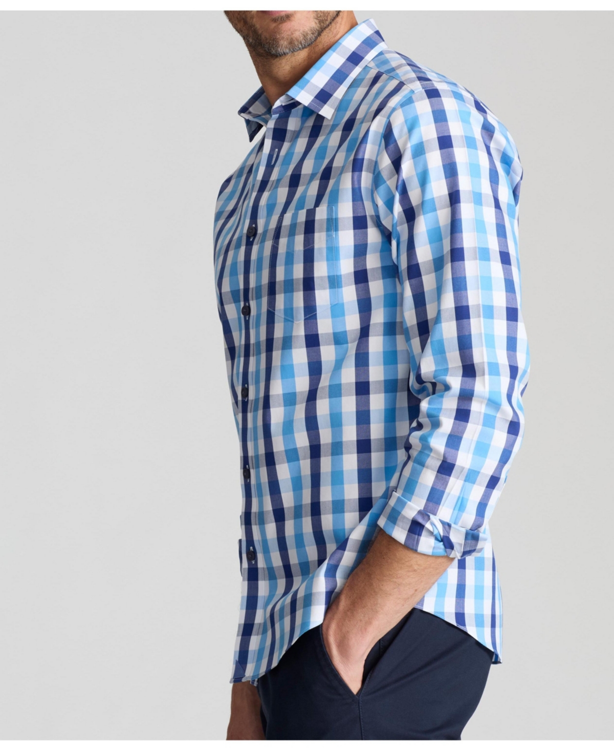 Men's Regular Fit Wrinkle-Free Hudson Button Up Shirt - Navy