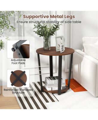 Industrial End Table Sofa Side Table Set ot 2 Nightstand w/ Storage Shelf