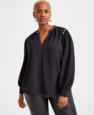 I.N.C. International Concepts - Plus Size V-Neck Studded Blouse