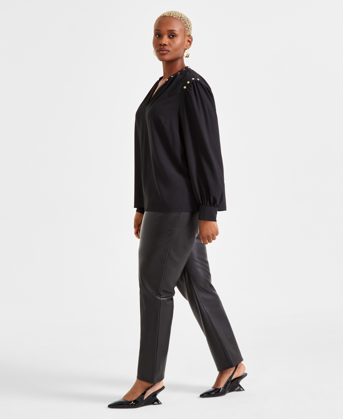 I.n.c. International Concepts Plus Size V-Neck Studded Blouse, Exclusively at Macy's