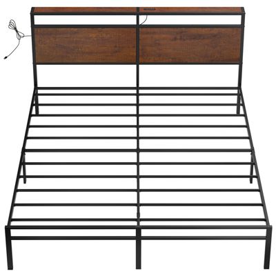 King/Twin Size Bed Frame with Storage Headboard & Charging Station No Box Spring Needed, King