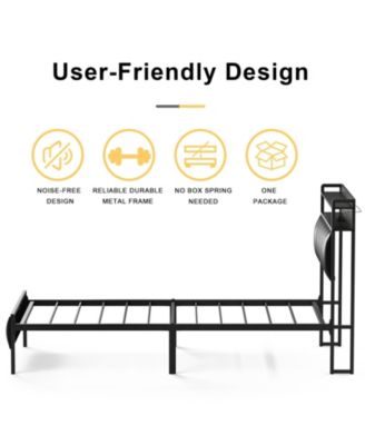 King/Twin Size Bed Frame with Storage Headboard & Charging Station Upholstered Platform Bed, Twin