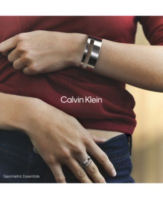 Two-Tone Stainless Steel Geometric Bangle Bracelet