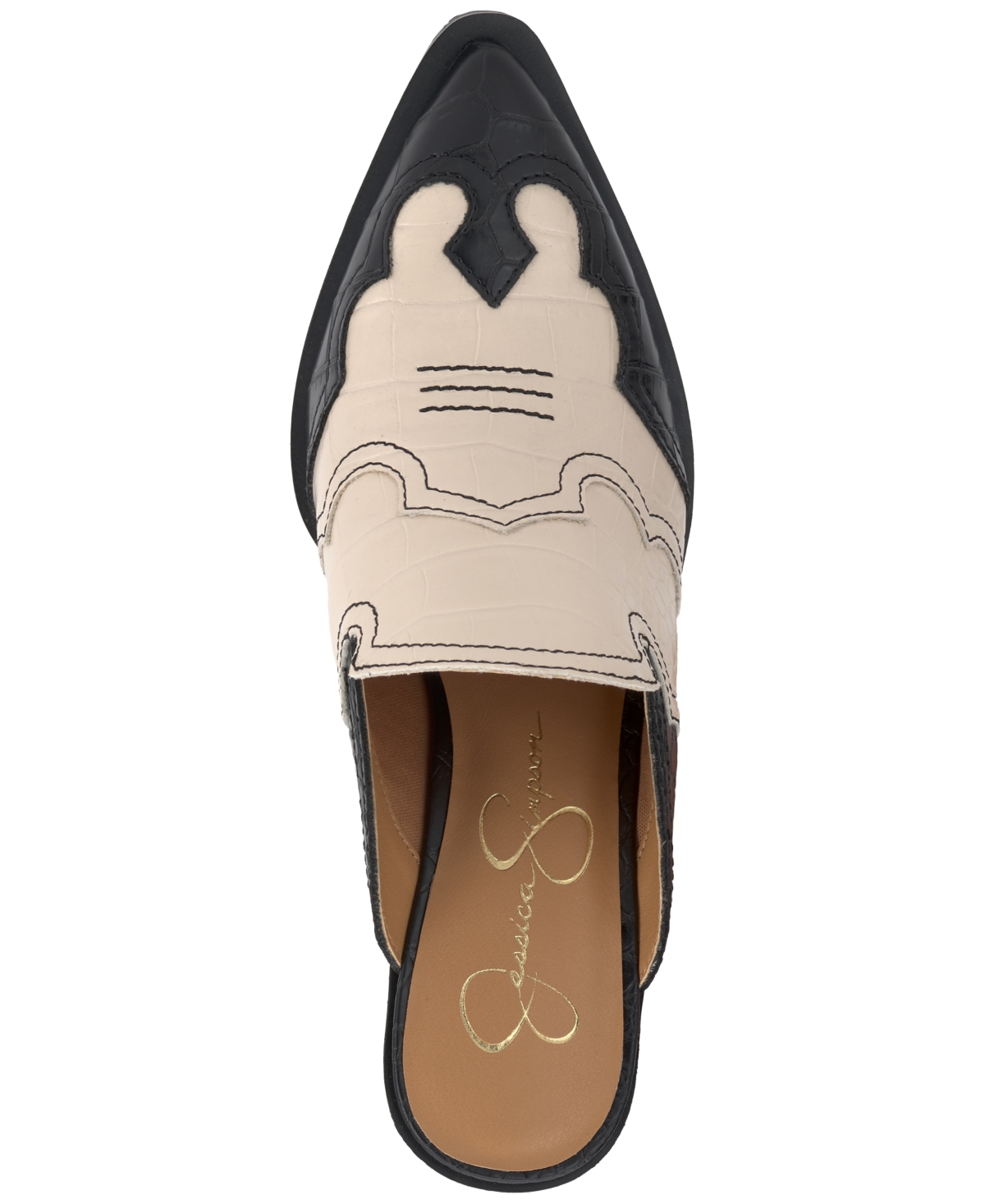 Jessica Simpson Women's Zurina Western Heeled Mules -Chalk Croco
