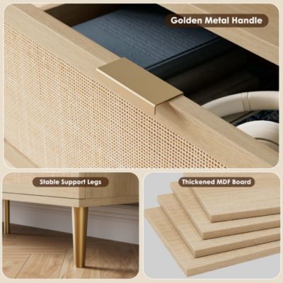 6 Drawer  metal Rattan Dresser for Bedroom, Large Double Dresser with Deep Drawers, Chest of Drawers