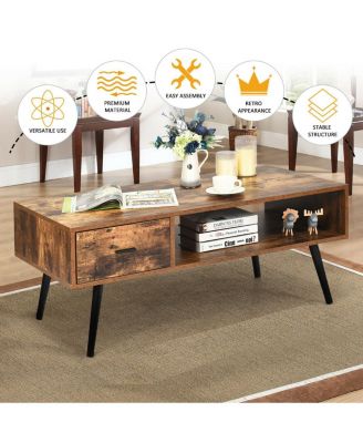 35" MDF & Particle Board Retro Mid-Century Open Shelf Coffee Table