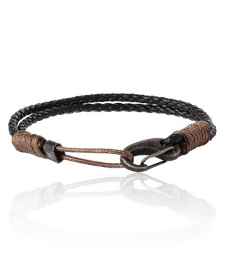 Black Braided Leather Bracelet - Rugged Men s Rope Bracelet