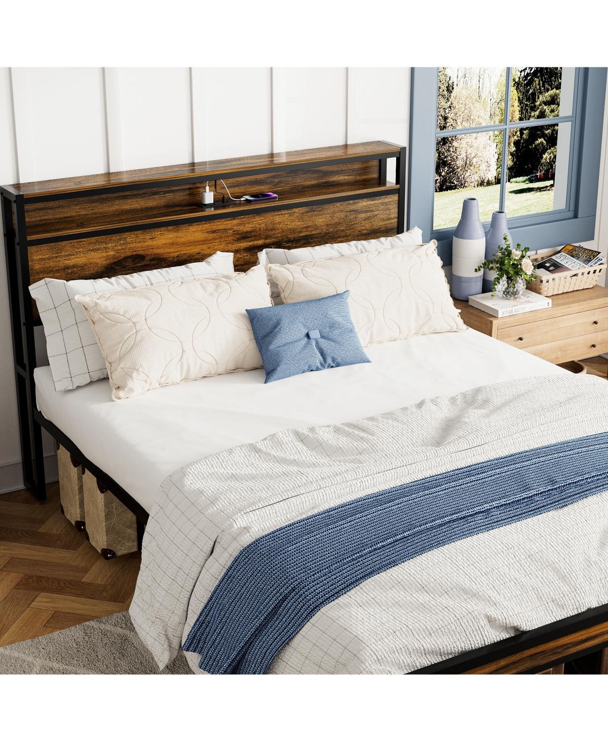 Slickblue Queen Size Bed Frame with Storage Headboard and Led Light Stylish and Functional Bedroom Solution