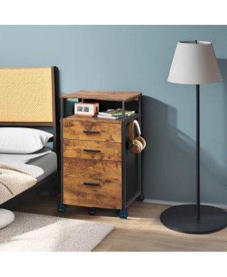 File Cabinet with Storage Drawers, Rolling Printer Stand with Adjustable Shelves, Wood Filing Cabinet for Home Office, Rustic Brown