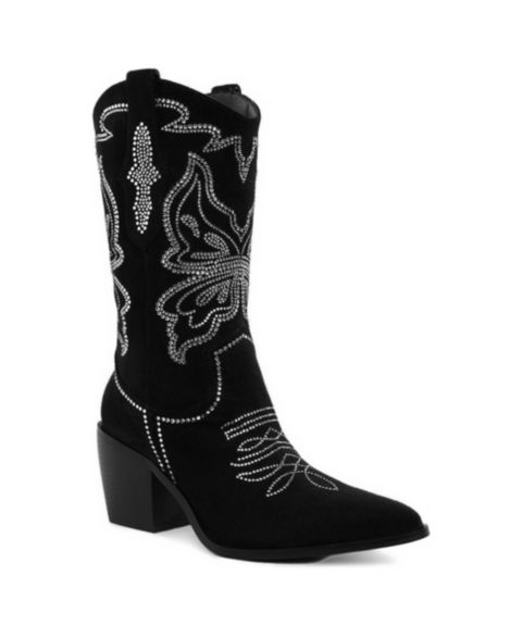 Женские ботинки Rag & Co Latafa Rhinestones Embellished Cowboy, цвет: Чёрный