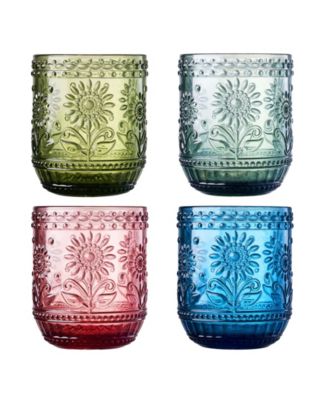 Vintage Embossed Floral Tumbler Drinking Glasses, Set of 4
