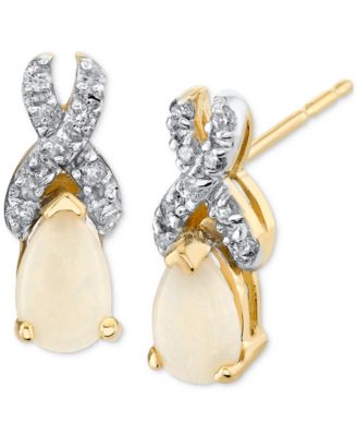 Diamond & Opal Earrings (1/8 ct. t.w) in 14k Yellow Gold