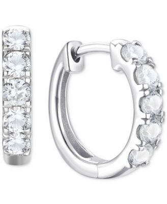 Lab Grown Ruby Five Stone Small Hoop Earrings (5/8 ct. t.w.) in 10k Gold, 0.5" (Also available in Citrine, Blue Topaz, Amethyst, Peridot, Sapphire, Emerald, White Sapphire, Garnet, and Aquamarine)