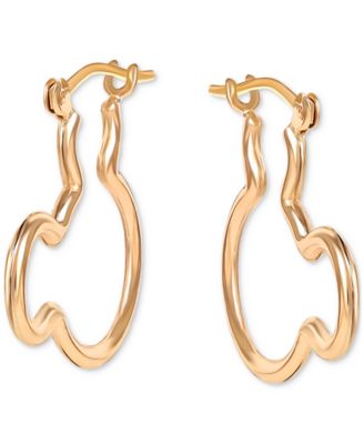Mickey Mouse Silhouette Small Hoop Earrings in 10k Yellow Gold (3/4")