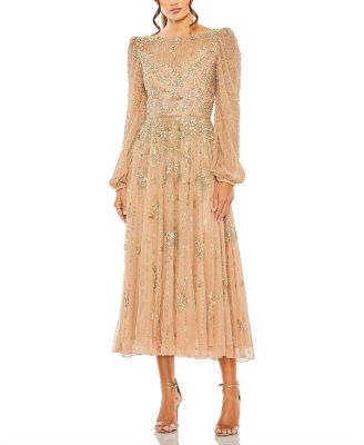 chinese dress ladies Liquid Sequin Midi With Corsage - Gold