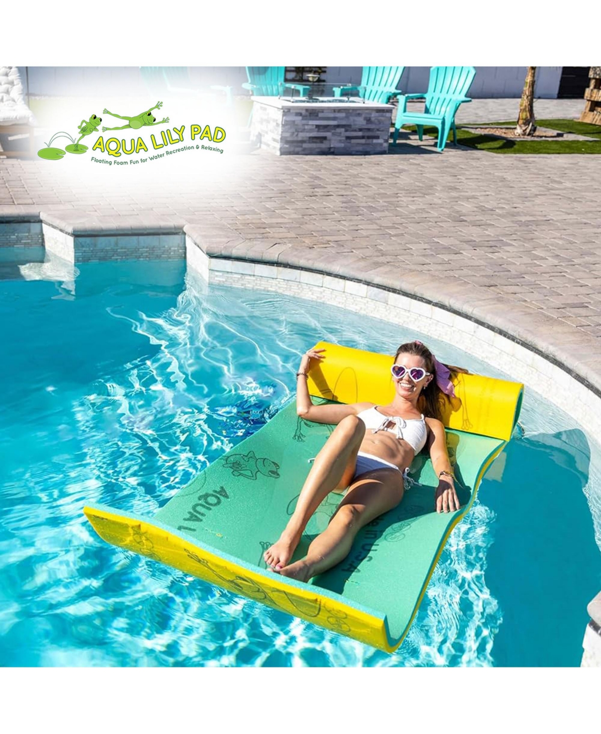 Aqua Lily Pad Tadpole Single Adult Floating Foam Pool Lounger Mat,Yellow -yellow